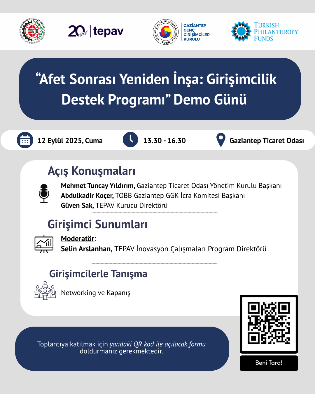 “Afet Sonrası Yeniden İnşa Girişimcilik Destek Programı” Demo Günü Davetiv2